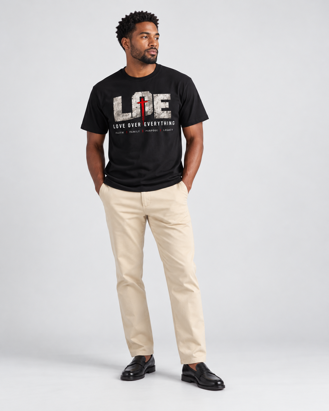 Model wearing Love Over Everything T-Shirt in Black