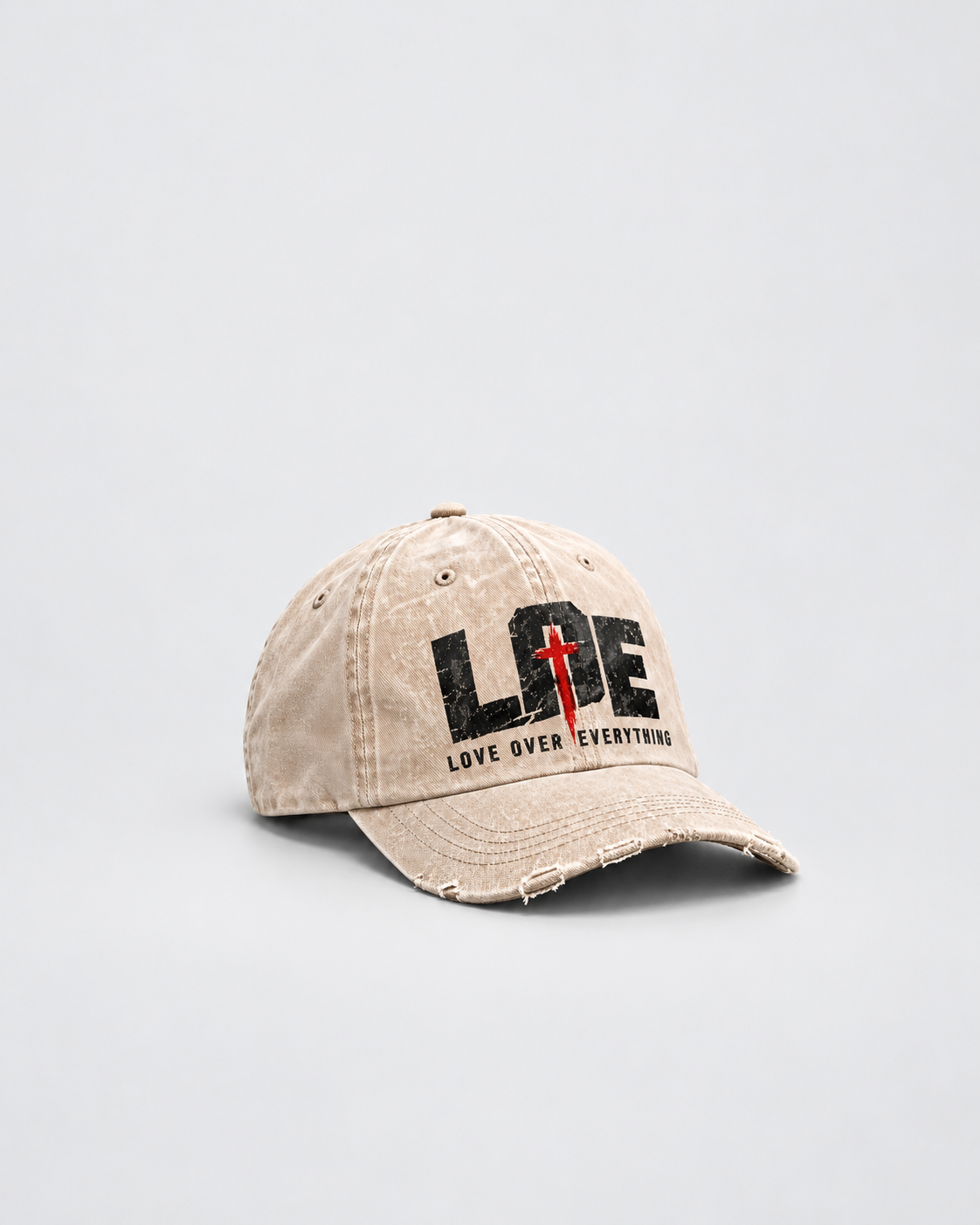White Love Over Everything cap, front view